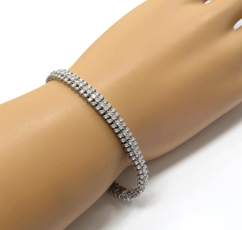 14k white gold 3 row diamond tennis bracelet 7.50 inches 4.00ct