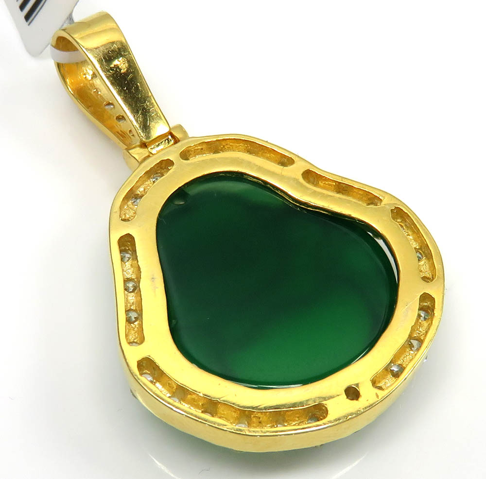 14k yellow gold green jade fat buddha diamond pendant 2.25ct