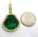 14k yellow gold green jade fat buddha diamond pendant 2.25ct