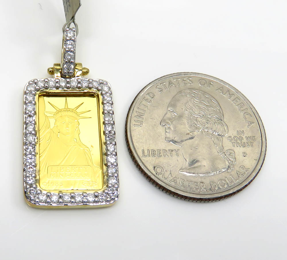 10k yellow gold diamond frame with 24k gold statue of liberty bar pendant 0.70ct - Image 2