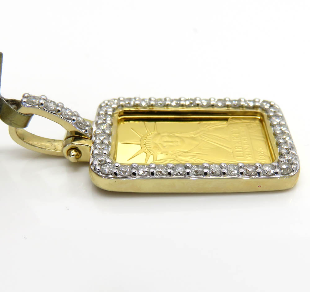 10k yellow gold diamond frame with 24k gold statue of liberty bar pendant 0.70ct 