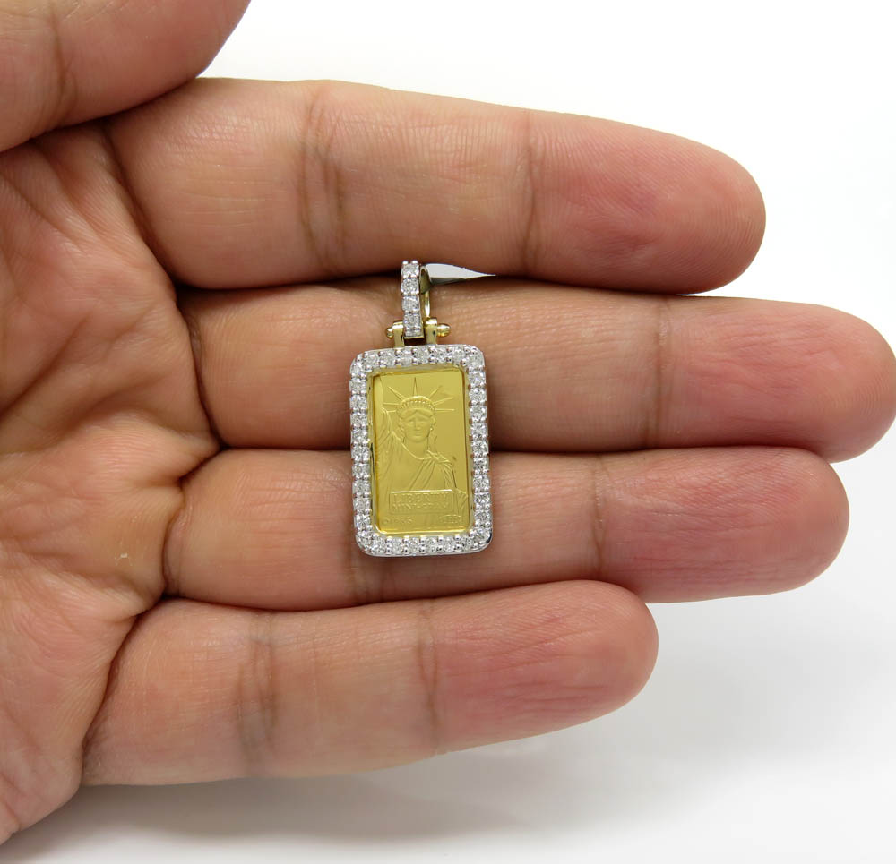 10k yellow gold diamond frame with 24k gold statue of liberty bar pendant 0.70ct - Image 5
