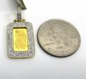 10k yellow gold 2 row diamond frame with suisse 24k gold mini bar pendant 0.53ct 