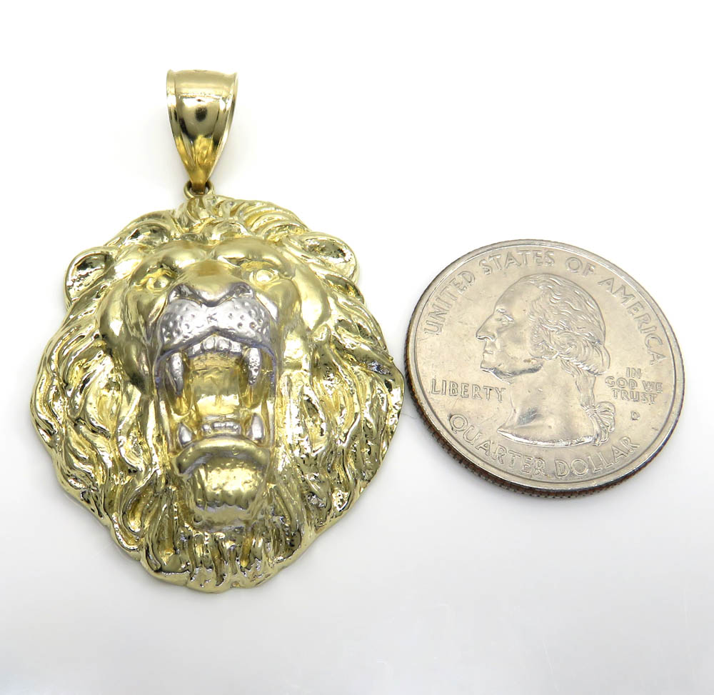 10k two tone gold solid large 3d lion head pendant - Image 2