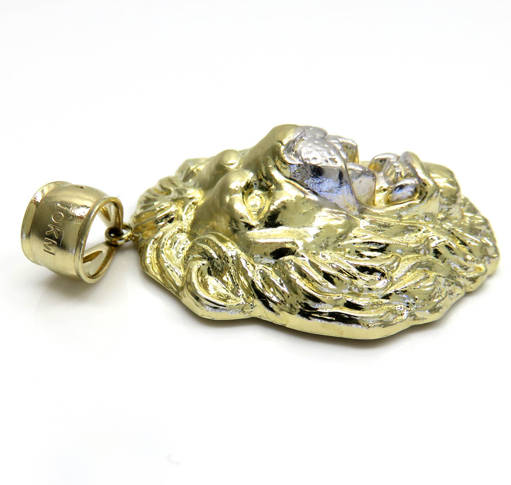 10k two tone gold solid large 3d lion head pendant