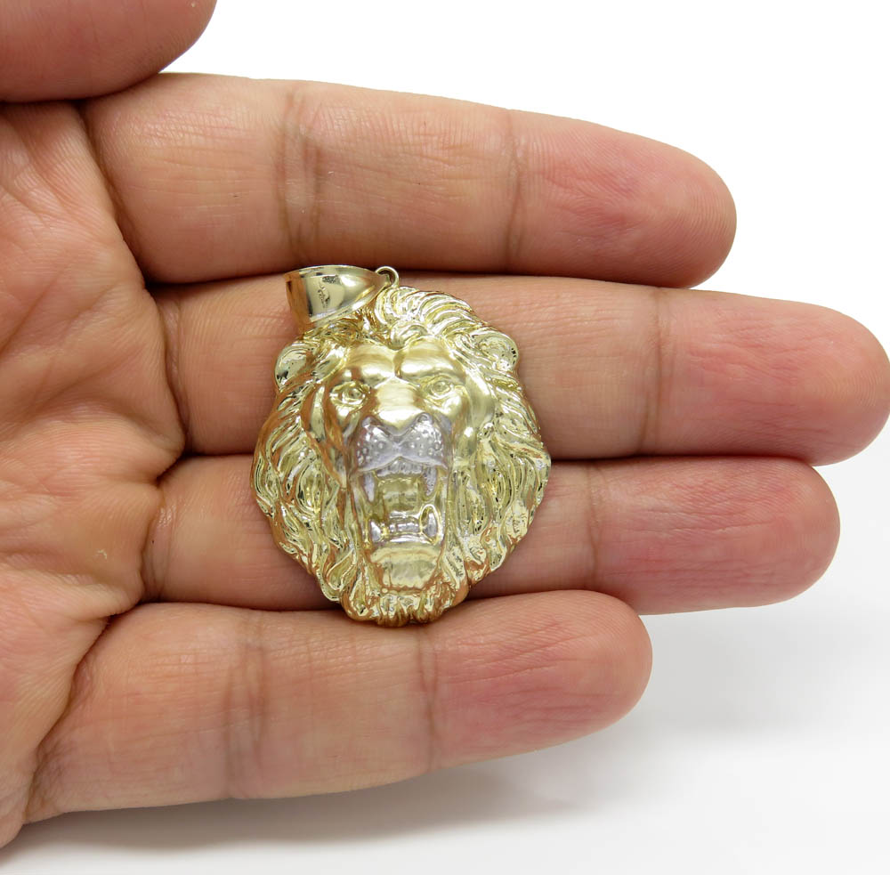 10k two tone gold solid large 3d lion head pendant