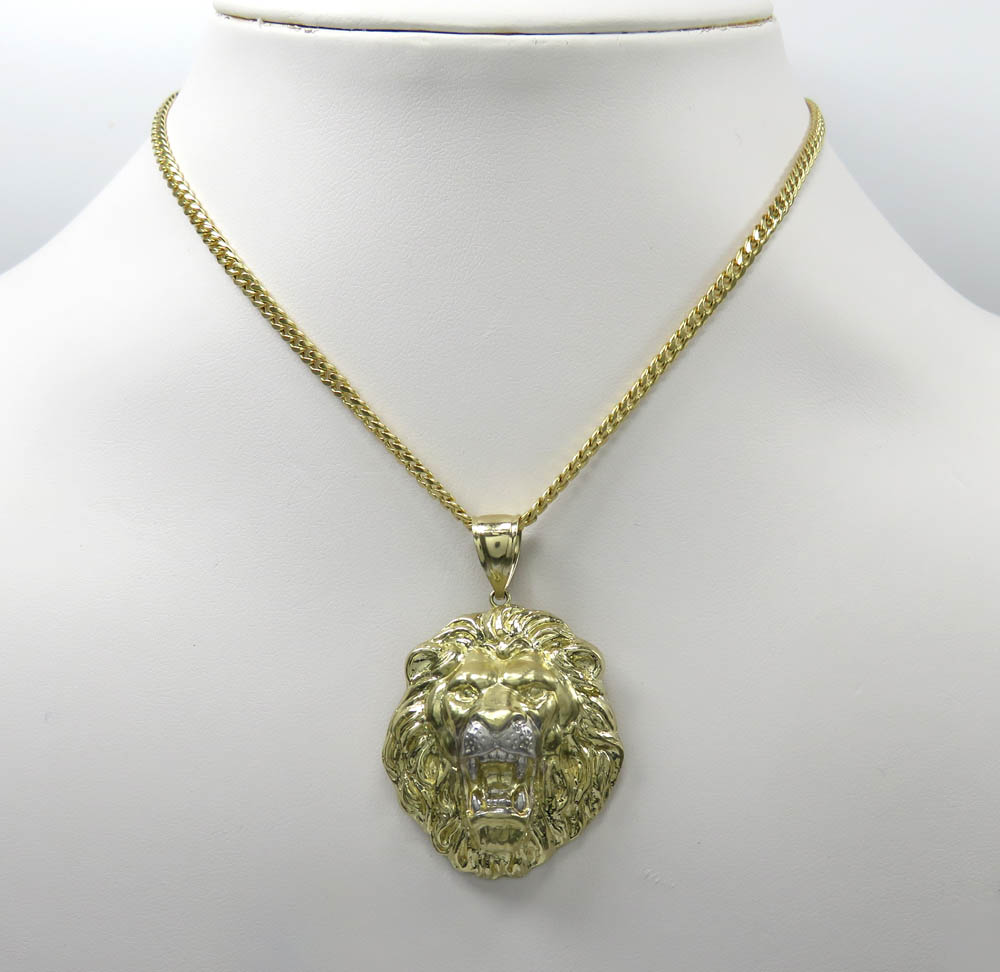 10k two tone gold solid large 3d lion head pendant