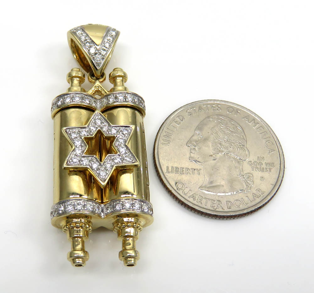 14k yellow gold diamond star of david torah pendant 0.85ct 