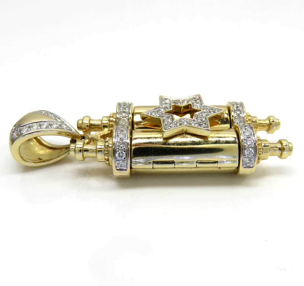 14k yellow gold diamond star of david torah pendant 0.85ct 