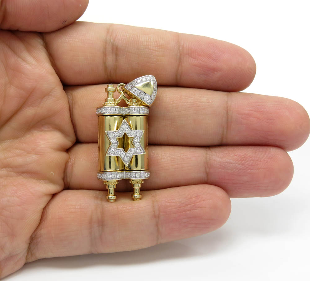 14k yellow gold diamond star of david torah pendant 0.85ct 