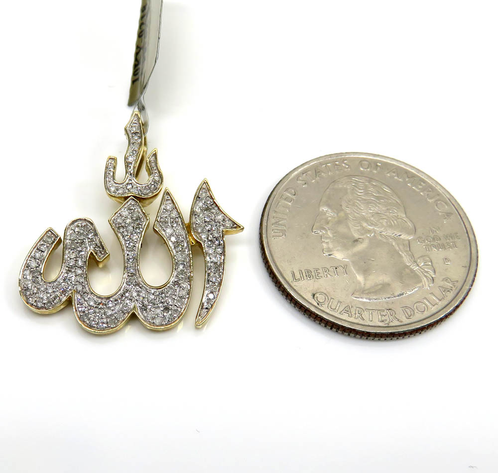 10k yellow gold medium diamond allah pendant 0.49ct - Image 2