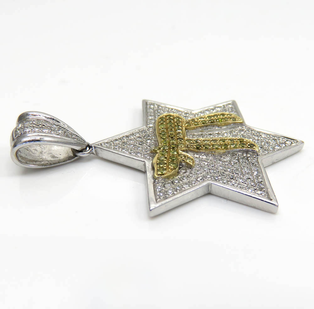 14k white gold canary chai & diamond star of david pendant 1.00ct - Image 3