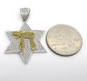 14k white gold canary chai & diamond star of david pendant 1.00ct
