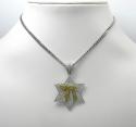 14k white gold canary chai & diamond star of david pendant 1.00ct