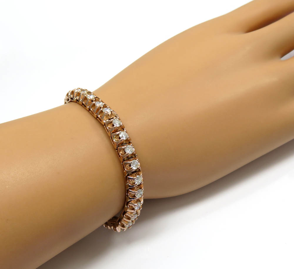 14k rose gold 13 pointer diamond tennis bracelet 8 inch 5.25ct