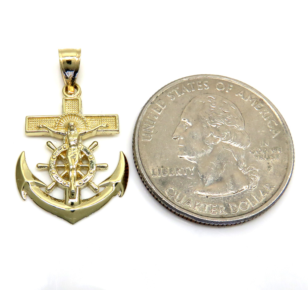 10k yellow gold mini anchor jesus pendant