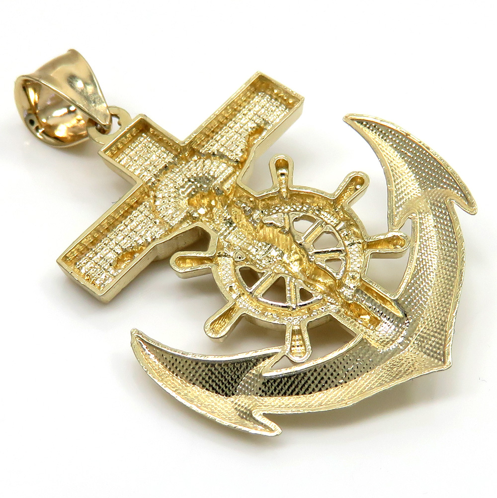 10k yellow gold mini anchor jesus pendant - Image 3
