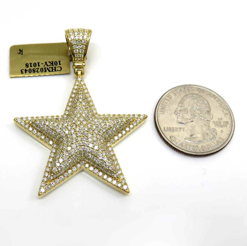 10k yellow gold diamond double layer star pendant 3.25ct - Image 2