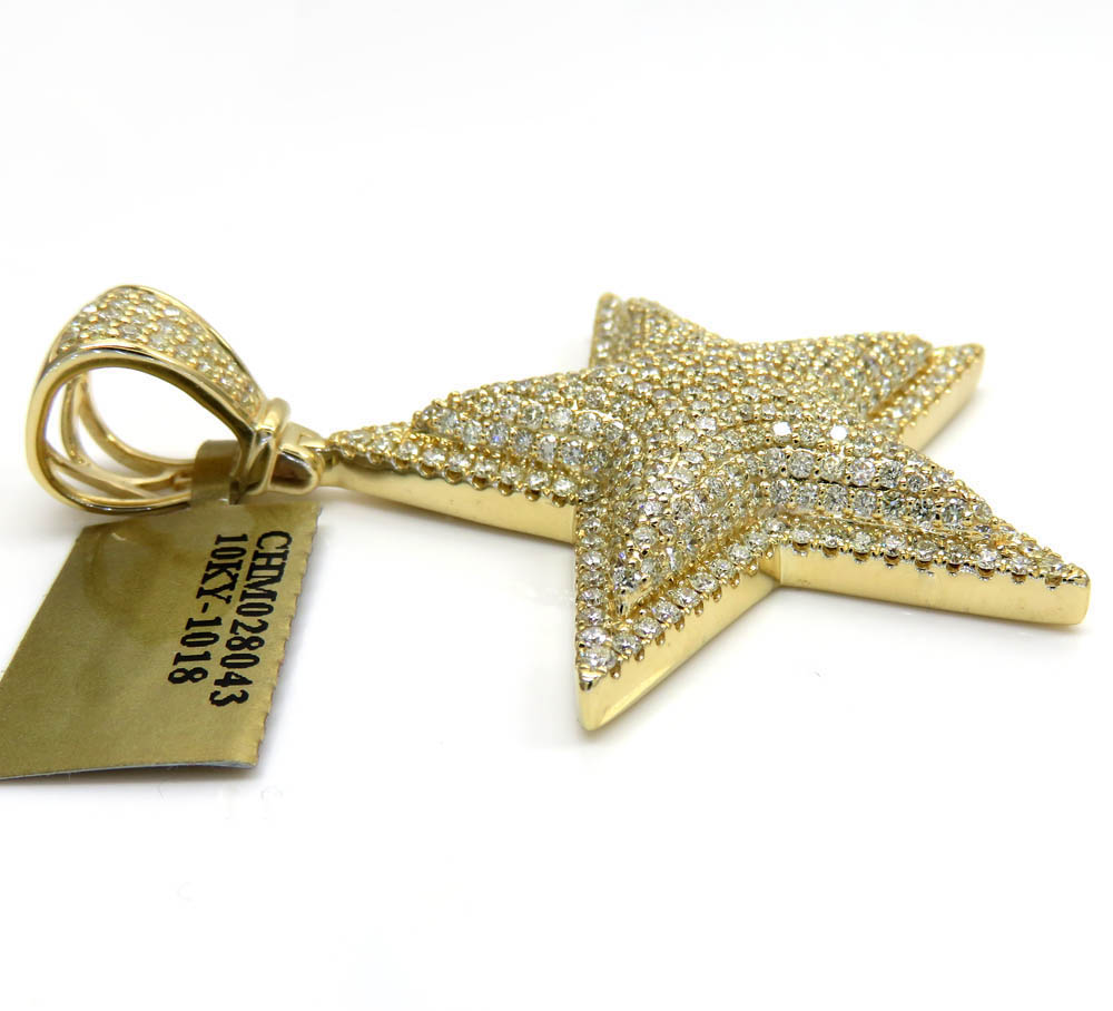 10k yellow gold diamond double layer star pendant 3.25ct - Image 3