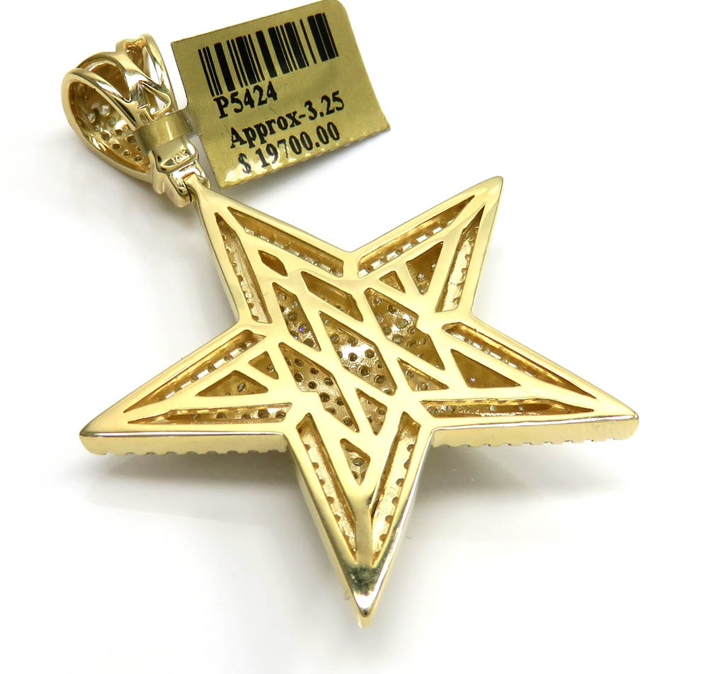 10k yellow gold diamond double layer star pendant 3.25ct