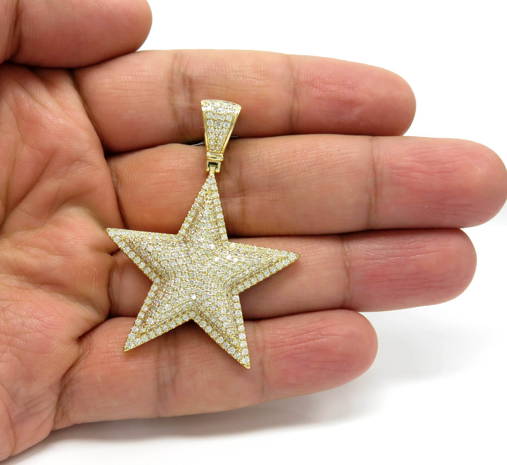 10k yellow gold diamond double layer star pendant 3.25ct