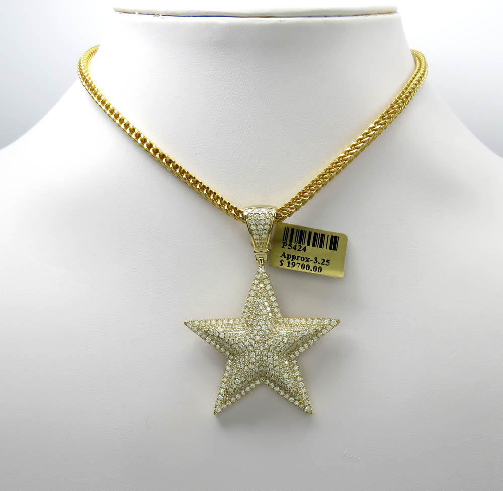 10k yellow gold diamond double layer star pendant 3.25ct