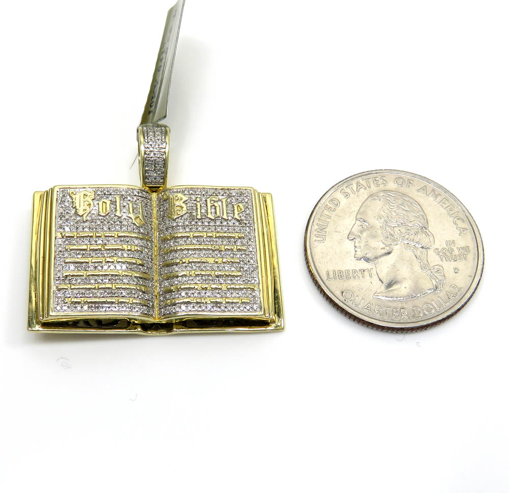 10k yellow gold diamond holy bible book pendant 0.56ct