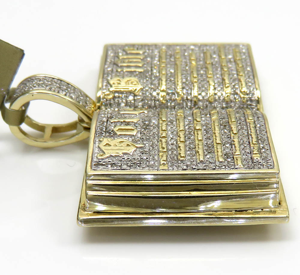 10k yellow gold diamond holy bible book pendant 0.56ct