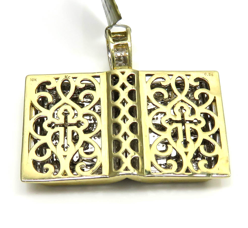 10k yellow gold diamond holy bible book pendant 0.56ct