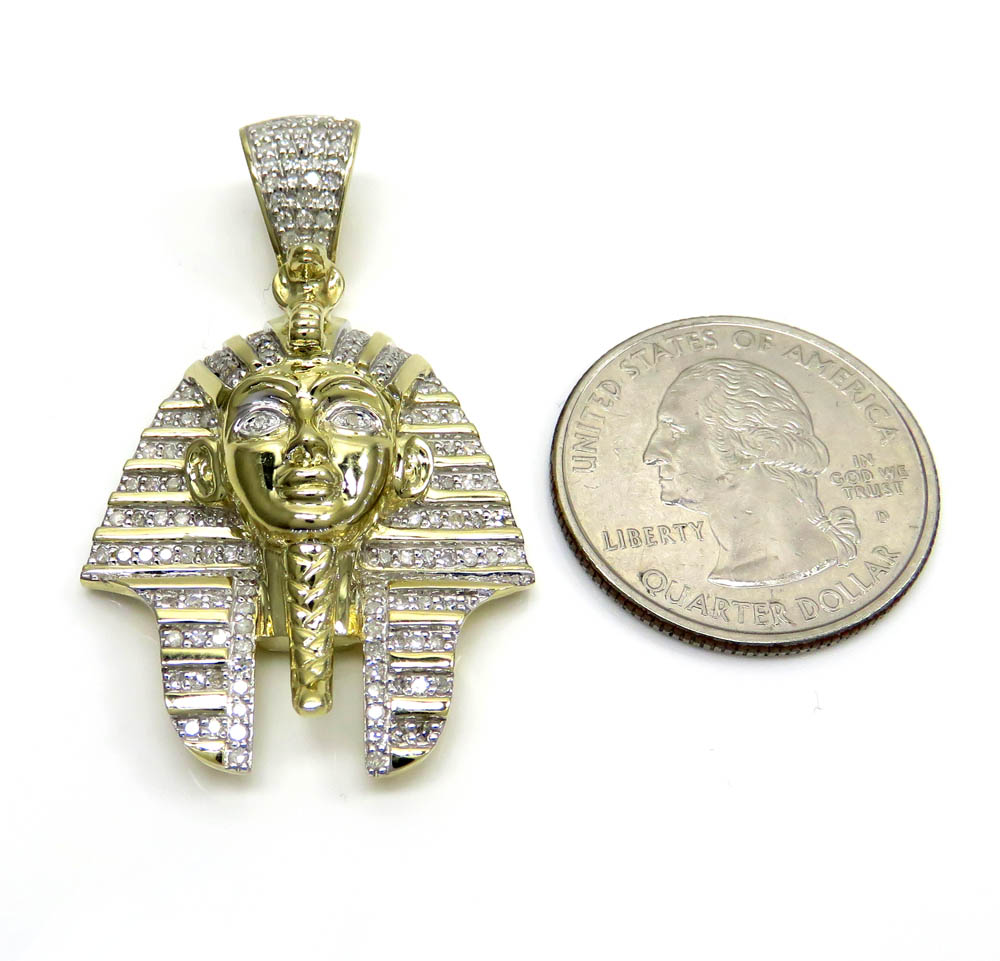 10k yellow gold diamond medium king tut egyptian pendant 0.83ct