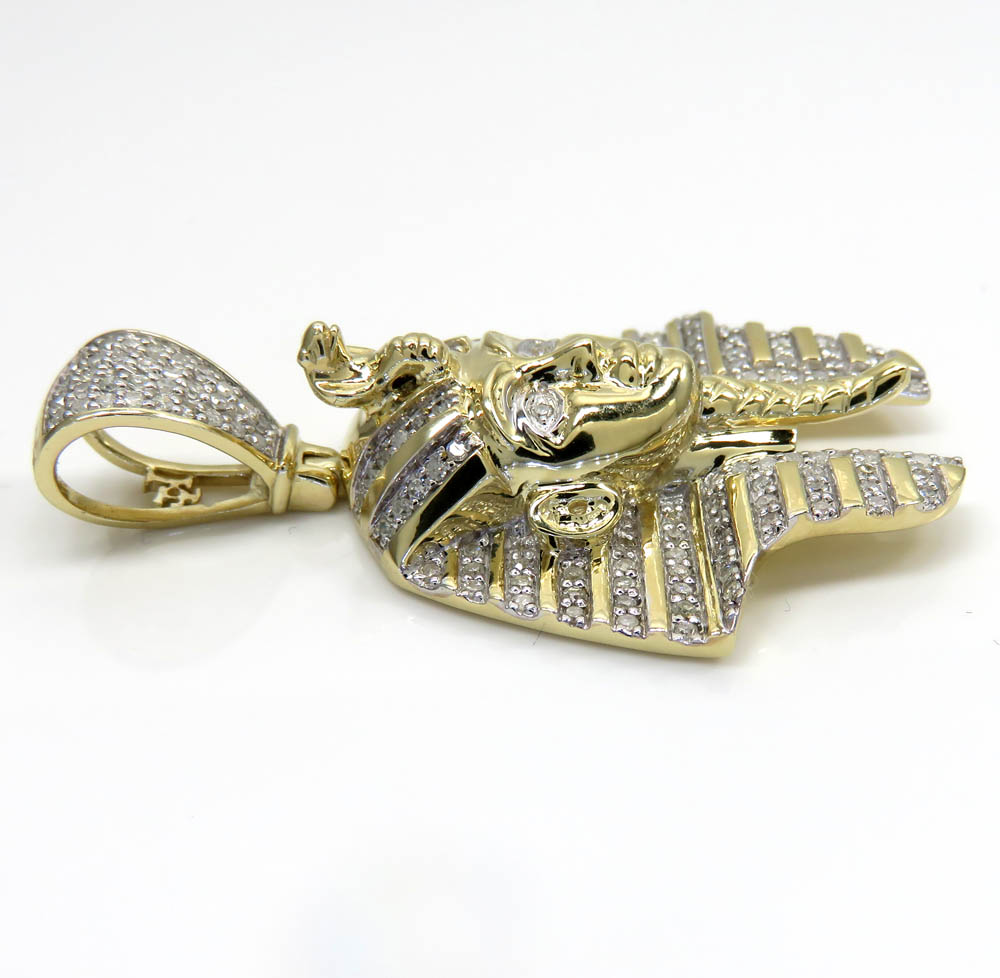 10k yellow gold diamond medium king tut egyptian pendant 0.83ct