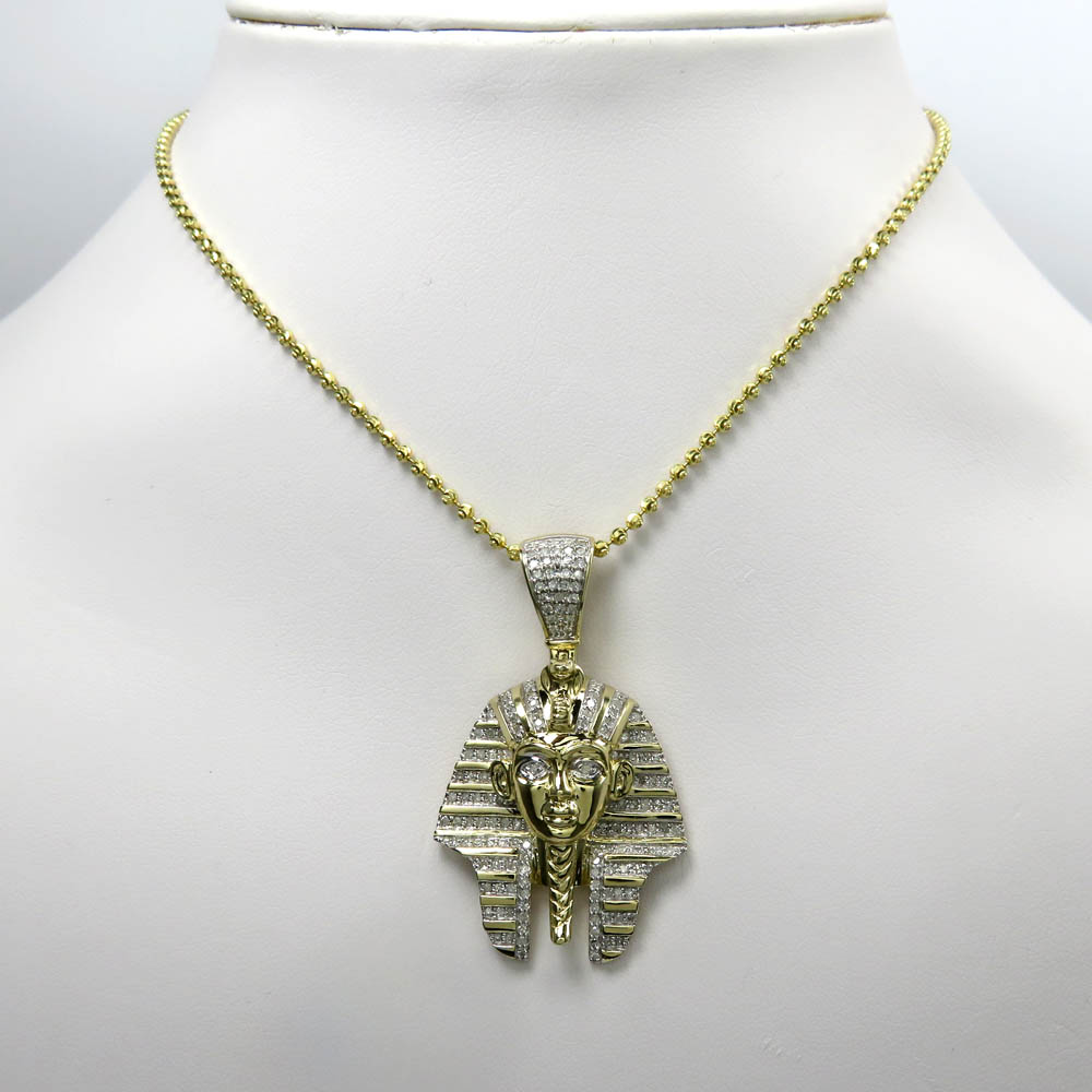 10k yellow gold diamond medium king tut egyptian pendant 0.83ct