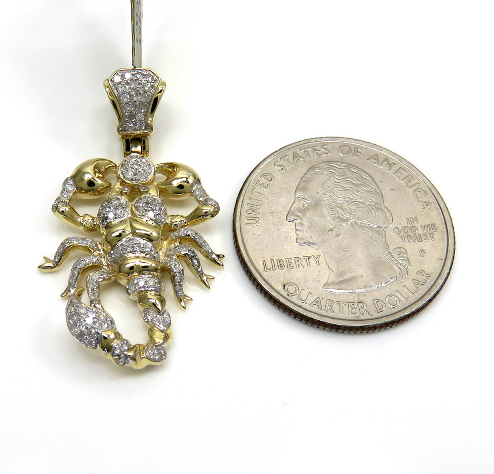 10k yellow gold small diamond scorpion pendant 0.46ct