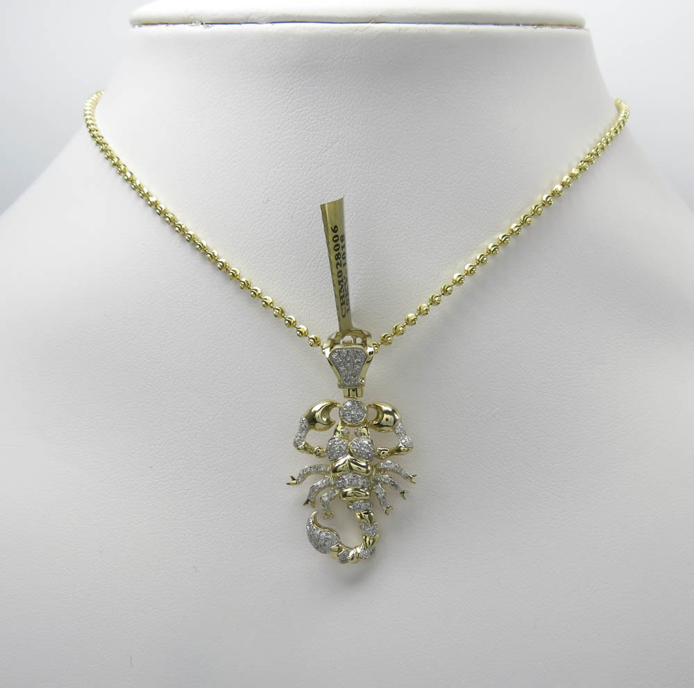 10k yellow gold small diamond scorpion pendant 0.46ct