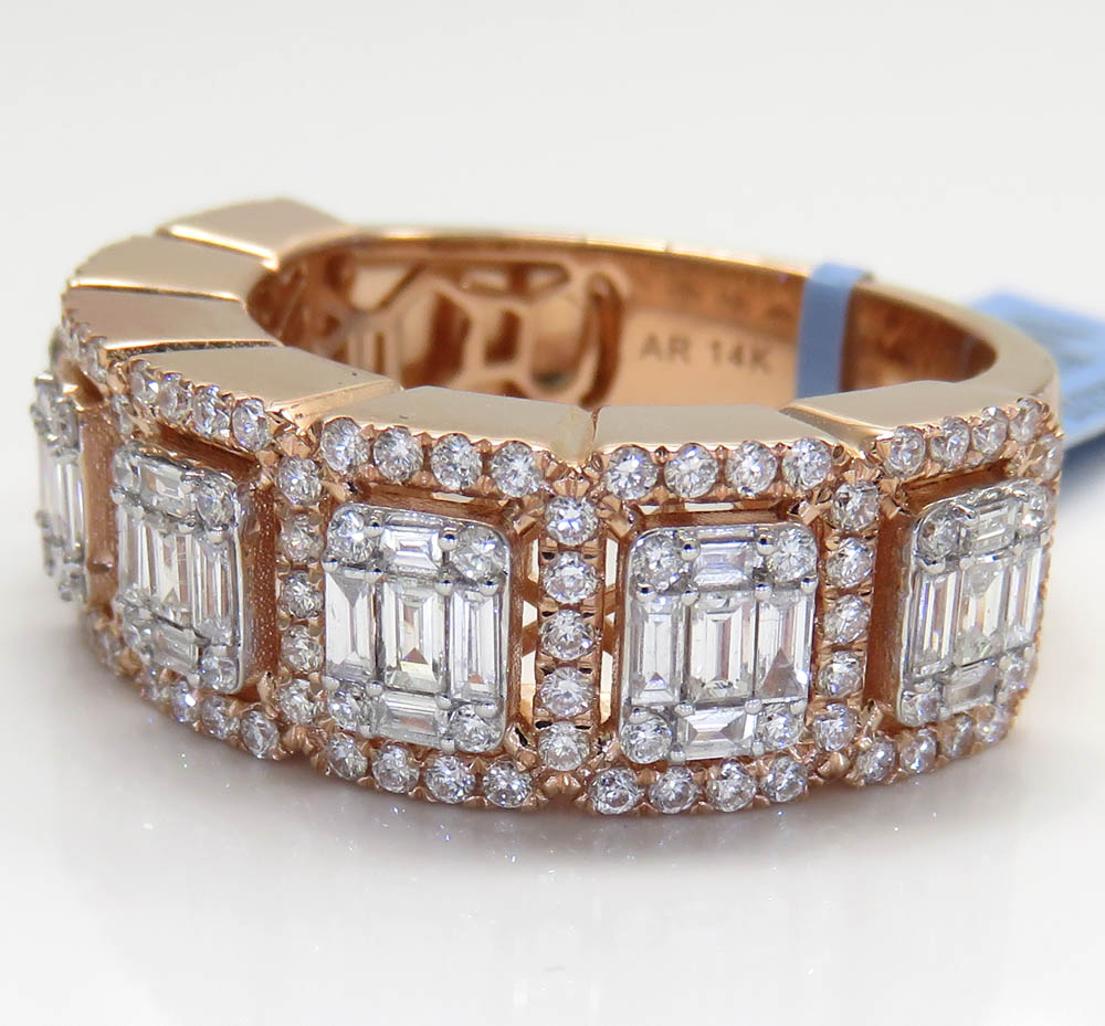 14k rose white or yellow gold round & baguette vs diamond ring 1.62ct 