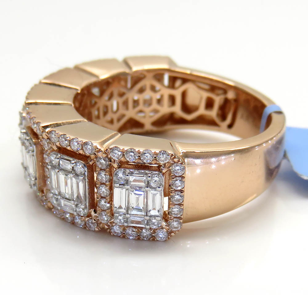 14k rose white or yellow gold round & baguette vs diamond ring 1.62ct 
