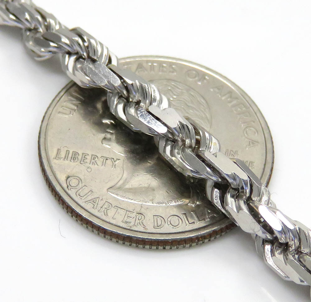 14k white gold solid diamond cut rope 16-26 inch 6mm