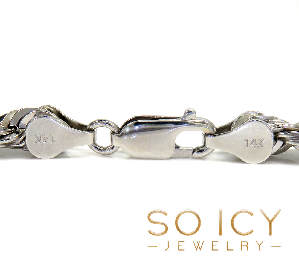 14k white gold solid diamond cut rope 16-26 inch 6mm