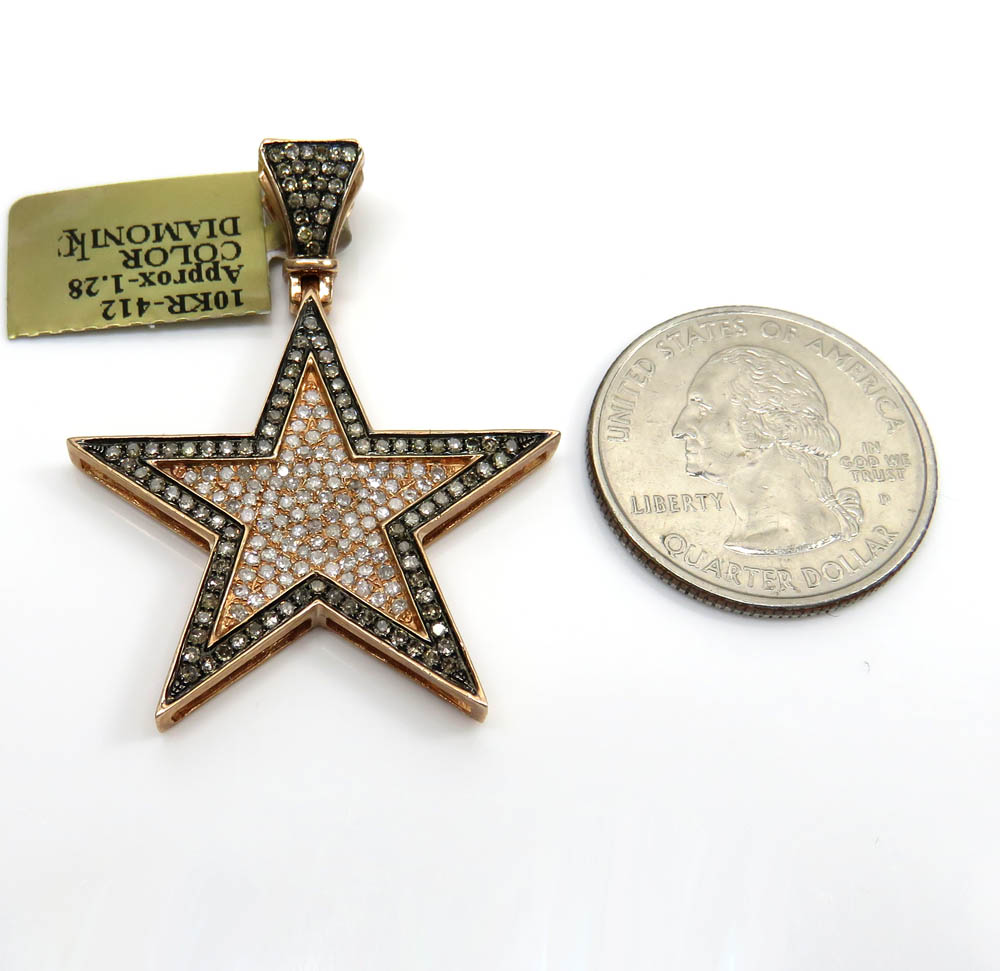 10k rose gold champagne & white diamond star pendant 1.28ct