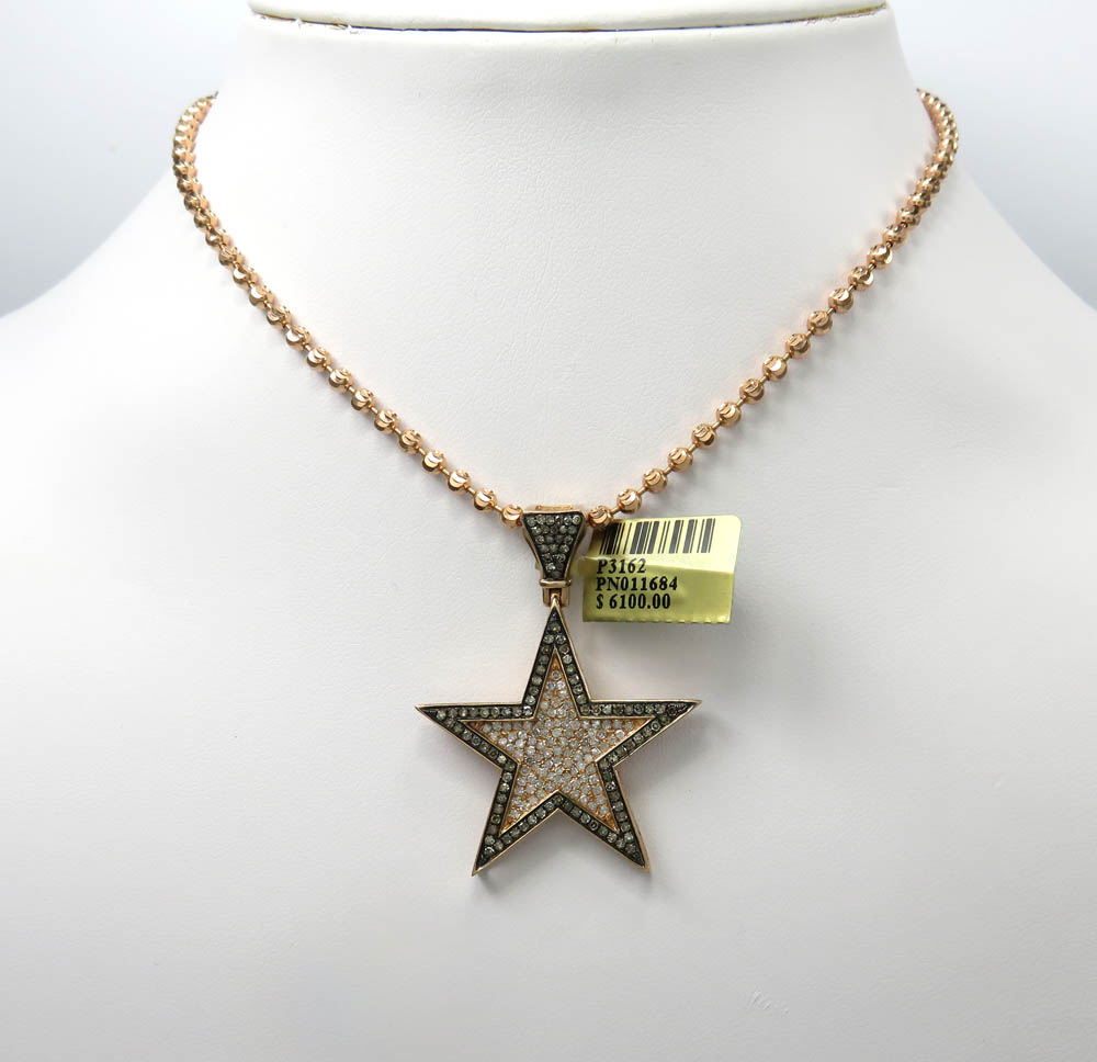 10k rose gold champagne & white diamond star pendant 1.28ct