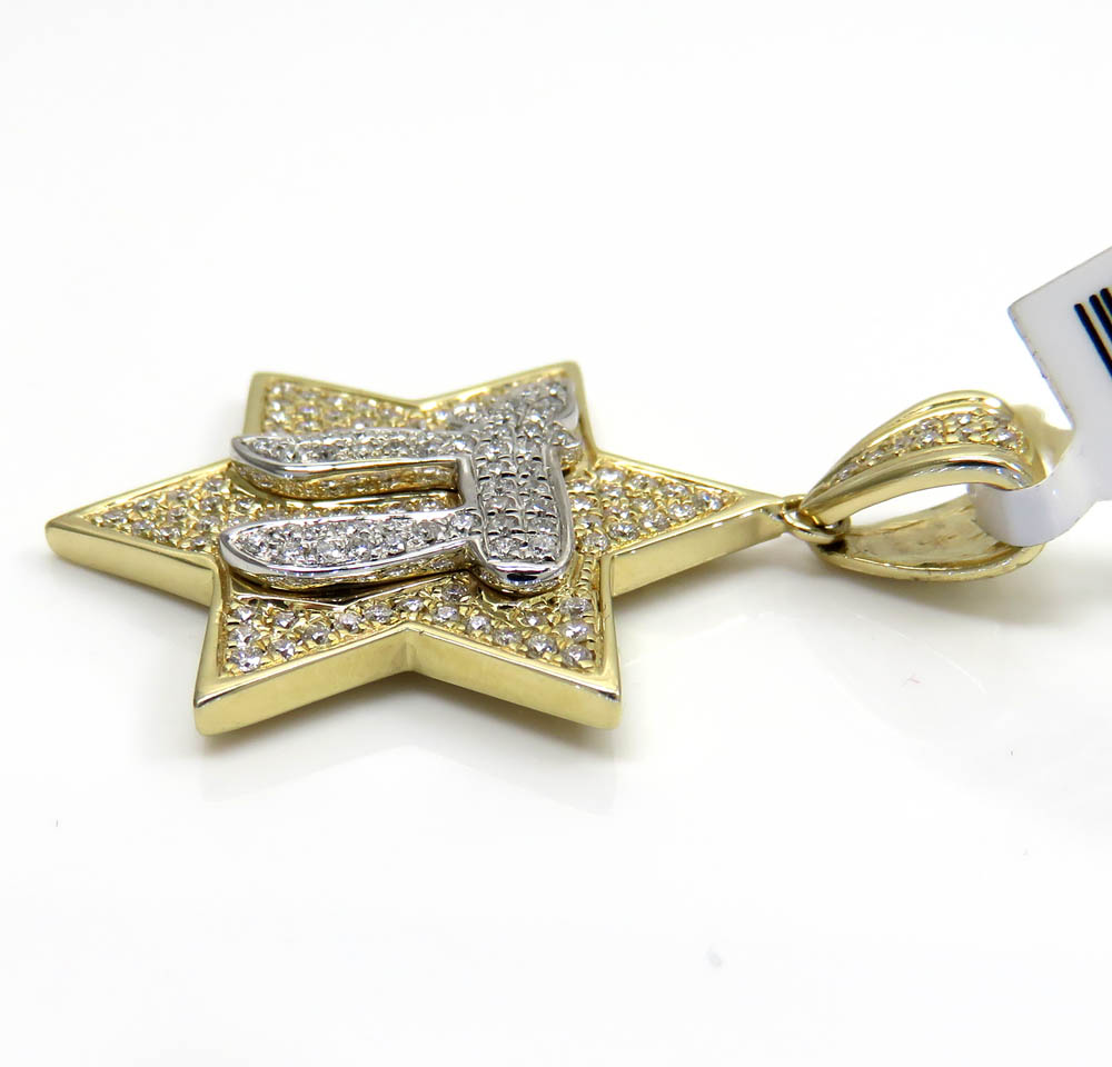 14k two tone gold diamond chai & star of david pendant 0.49ct - Image 3