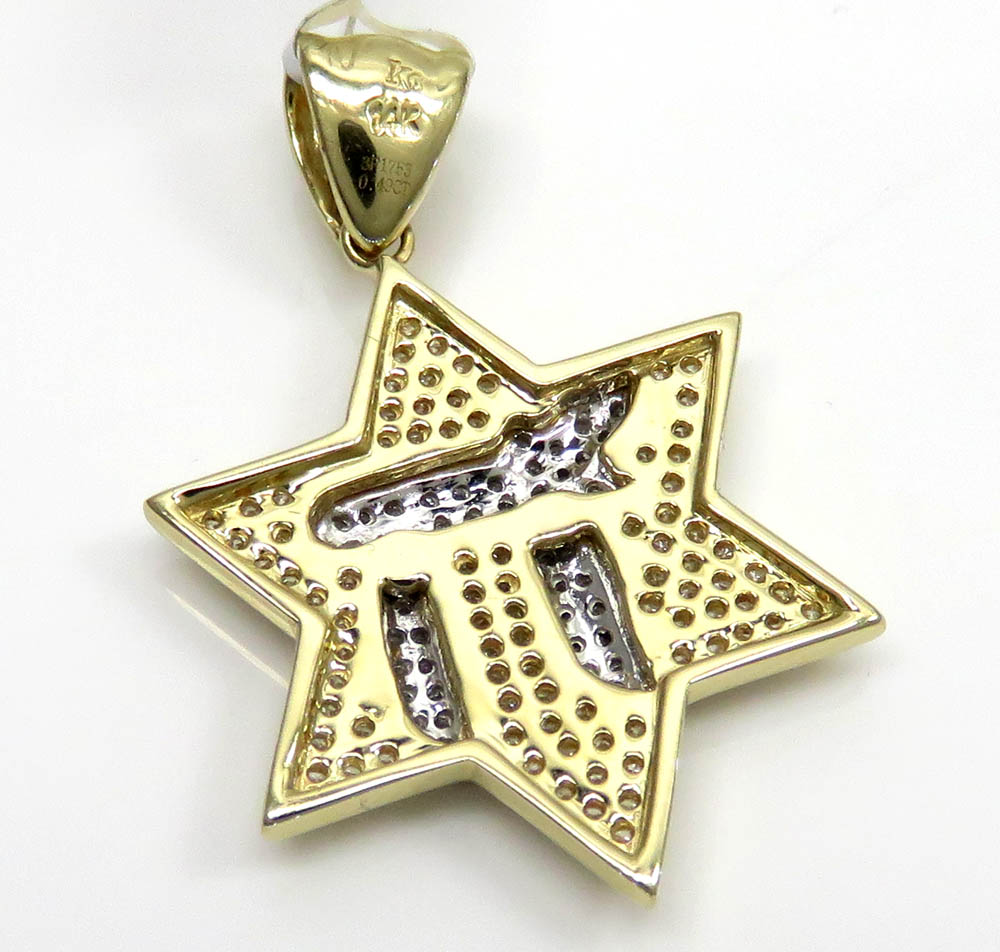 14k two tone gold diamond chai & star of david pendant 0.49ct