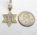 14k two tone gold diamond chai & star of david pendant 0.49ct