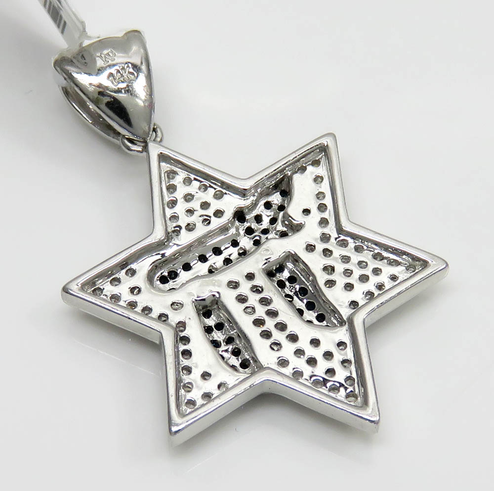 14k white gold blue diamond chai & diamond star of david pendant 0.65ct