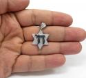 14k white gold blue diamond chai & diamond star of david pendant 0.65ct