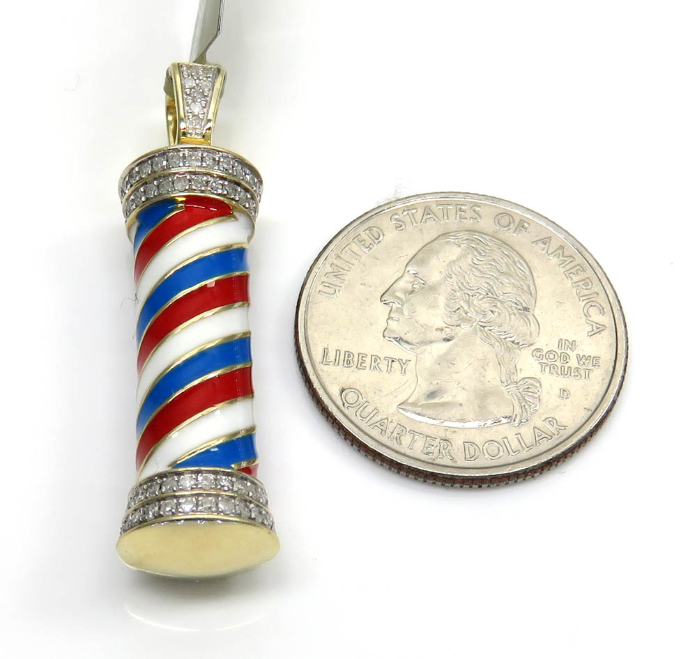 10k yellow gold enamel diamond barber pole pendant 0.59ct - Image 2