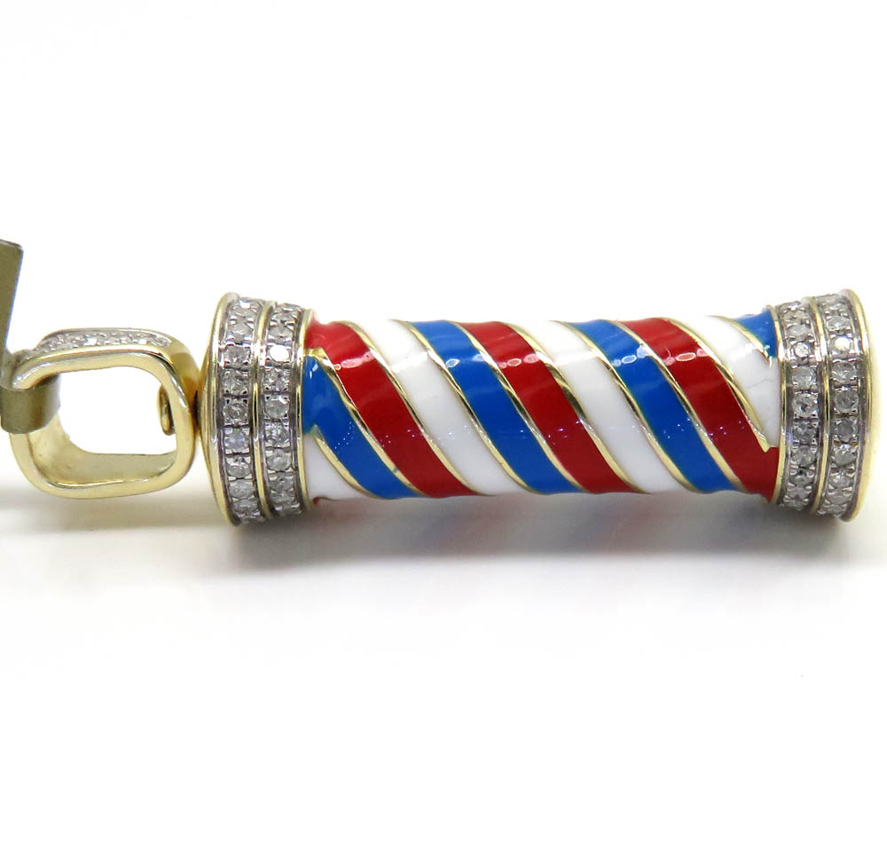 10k yellow gold enamel diamond barber pole pendant 0.59ct