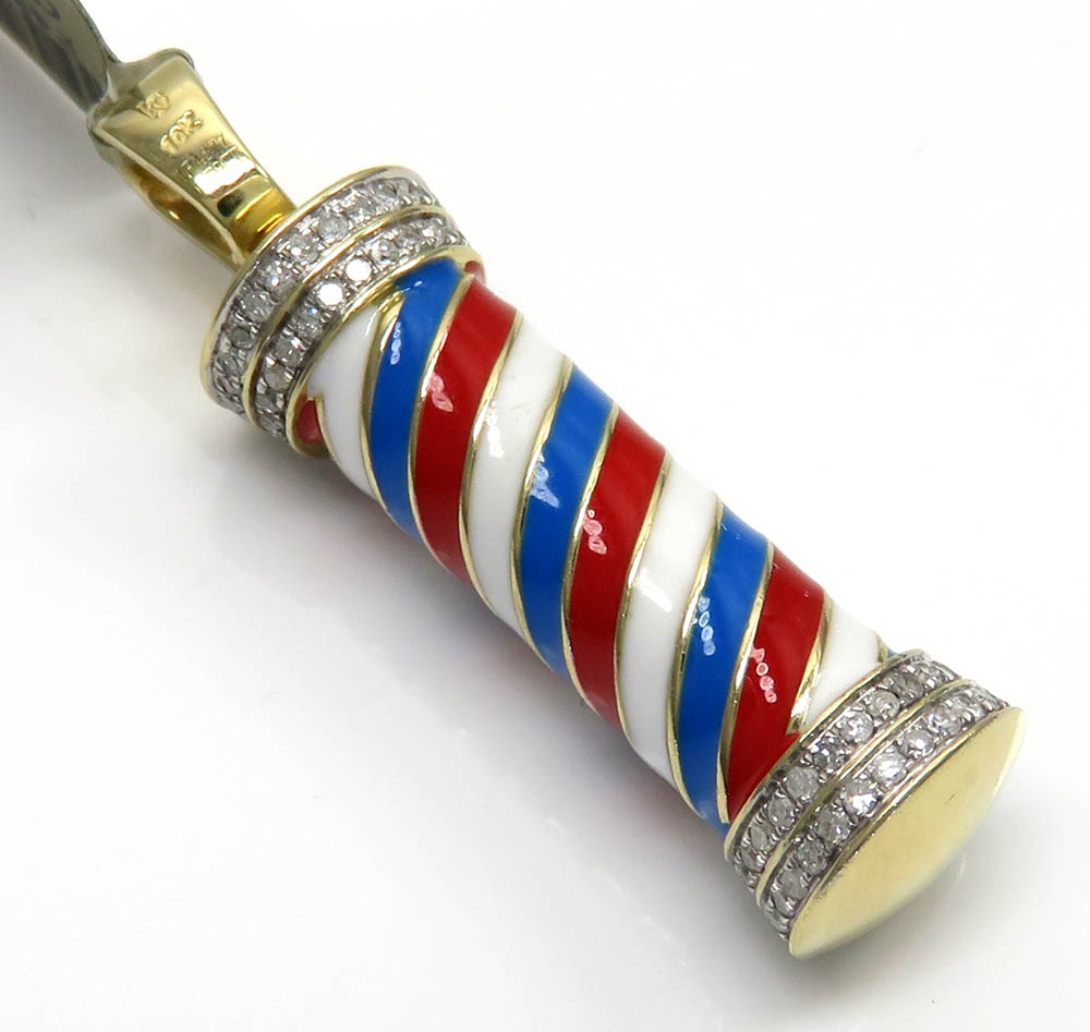 10k yellow gold enamel diamond barber pole pendant 0.59ct - Image 4