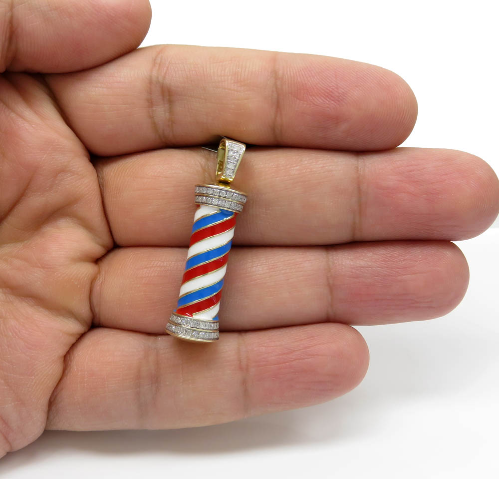 10k yellow gold enamel diamond barber pole pendant 0.59ct - Image 5