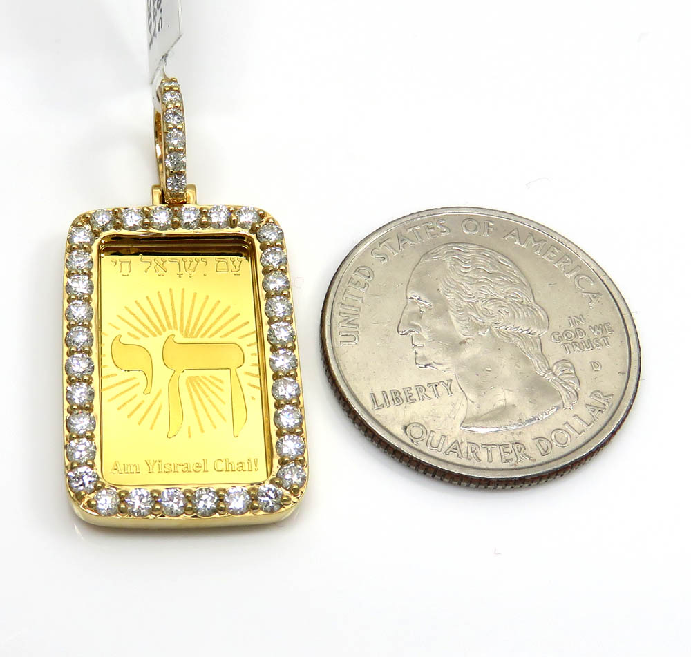 14k yellow gold diamond frame with 24k gold chai pendant 1.13ct 